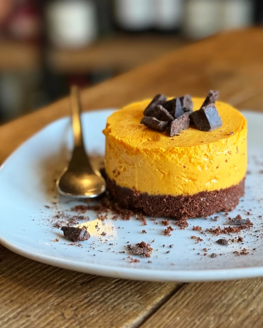 Dolce al mandarino su base di cioccolato, con scaglie di cioccolato fondente